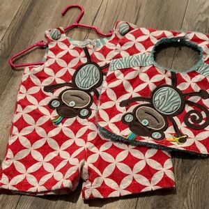 Mud Pie Red and White Monkey Romper Set